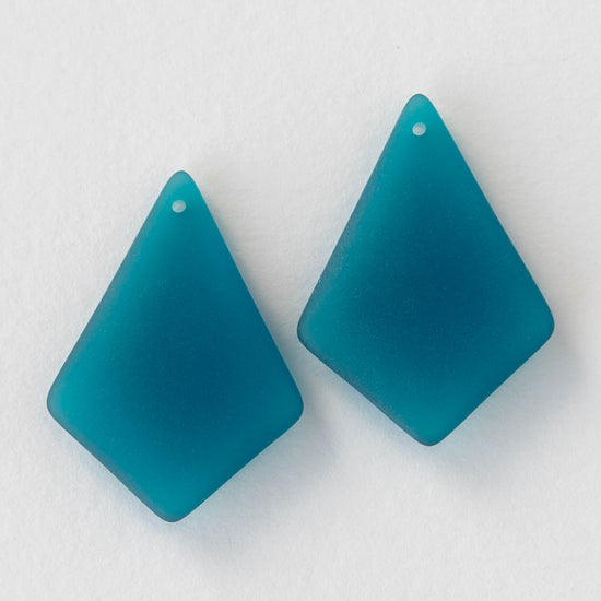 26x36mm Frosted Glass Diamond Pendants - Teal - 2 Beads