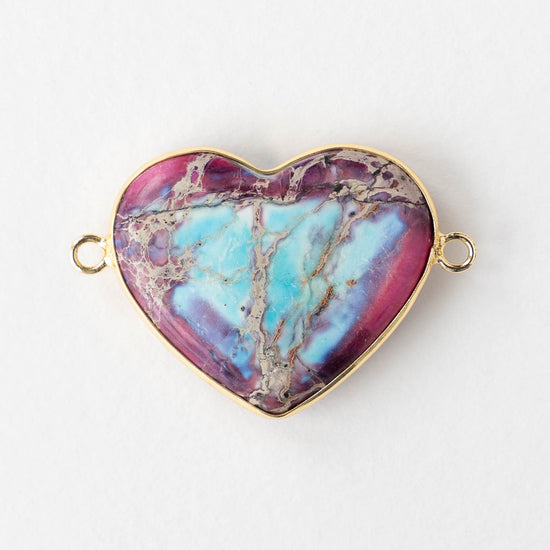 26x39mm Impression Jasper Heart Connector Link - Pink and Blue - 1 Piece