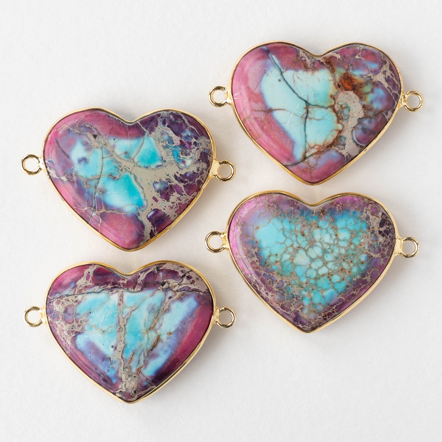 26x39mm Impression Jasper Heart Connector Link - Pink and Blue - 1 Piece