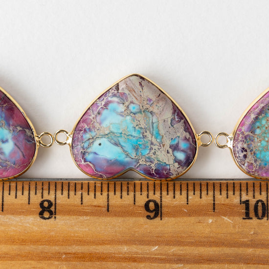 26x39mm Impression Jasper Heart Connector Link - Pink and Blue - 1 Piece