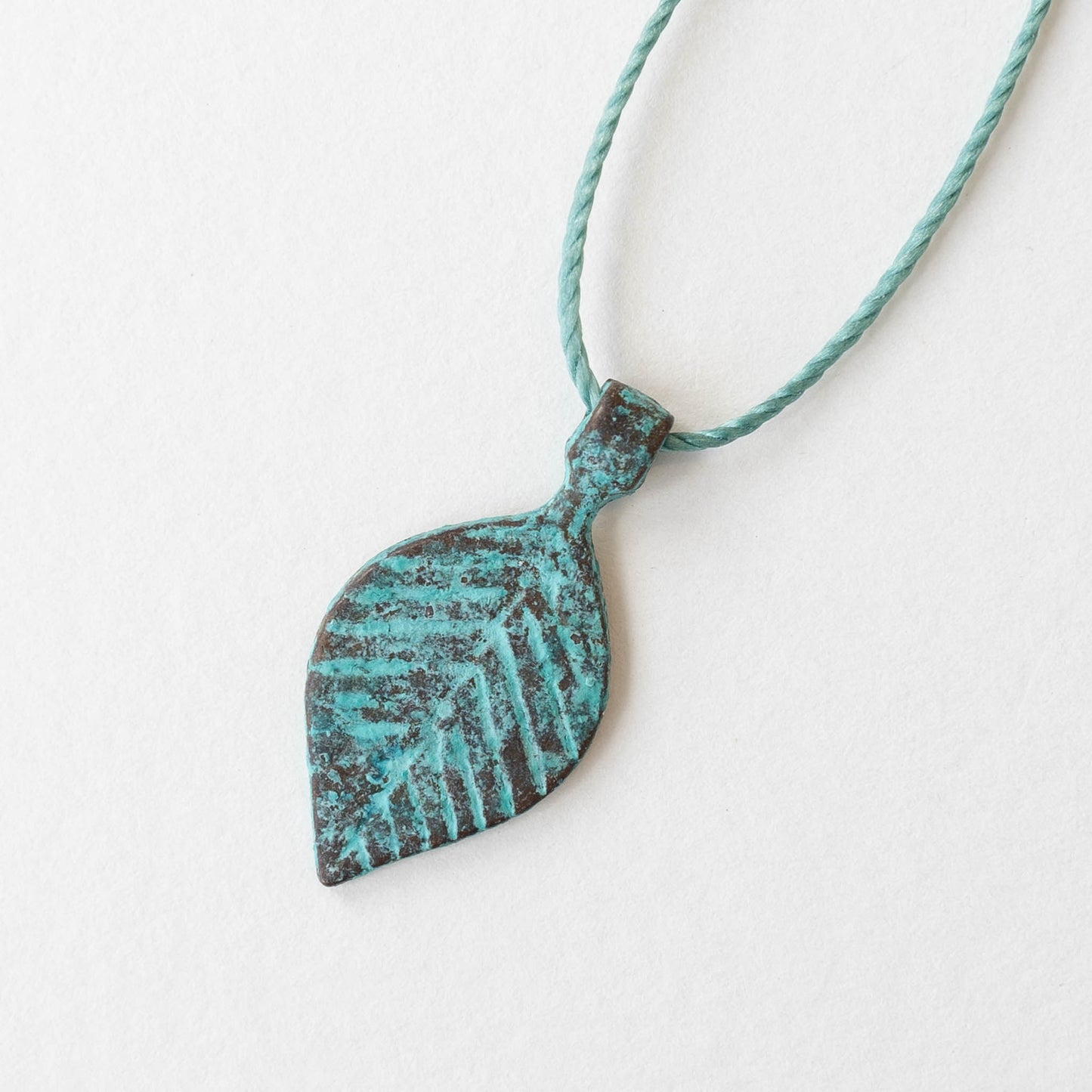 14x29mm Mykonos Metal Leaf Pendant - Green Patina