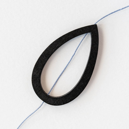 29x49mm Wooden Teardrop Beads - Black - 4 teardrops