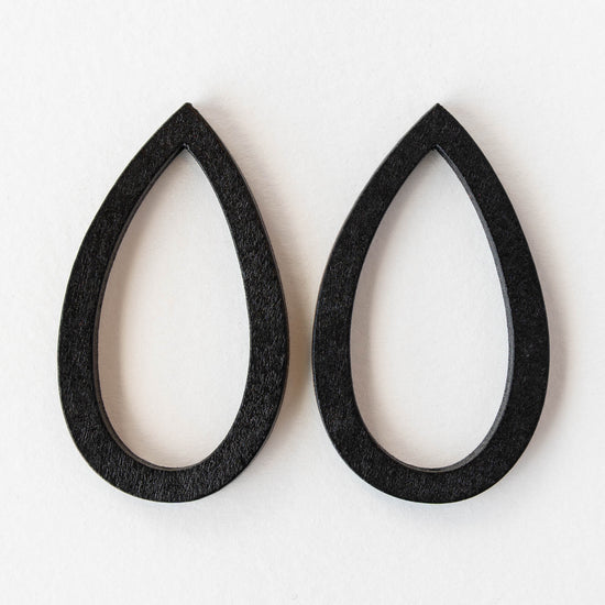 29x49mm Wooden Teardrop Beads - Black - 4 teardrops