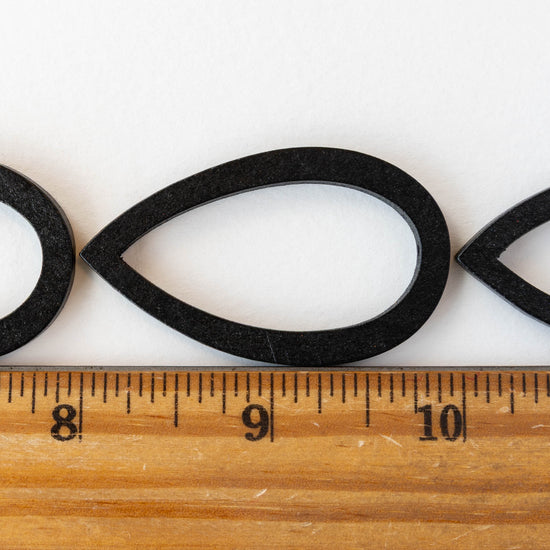 29x49mm Wooden Teardrop Beads - Black - 4 teardrops