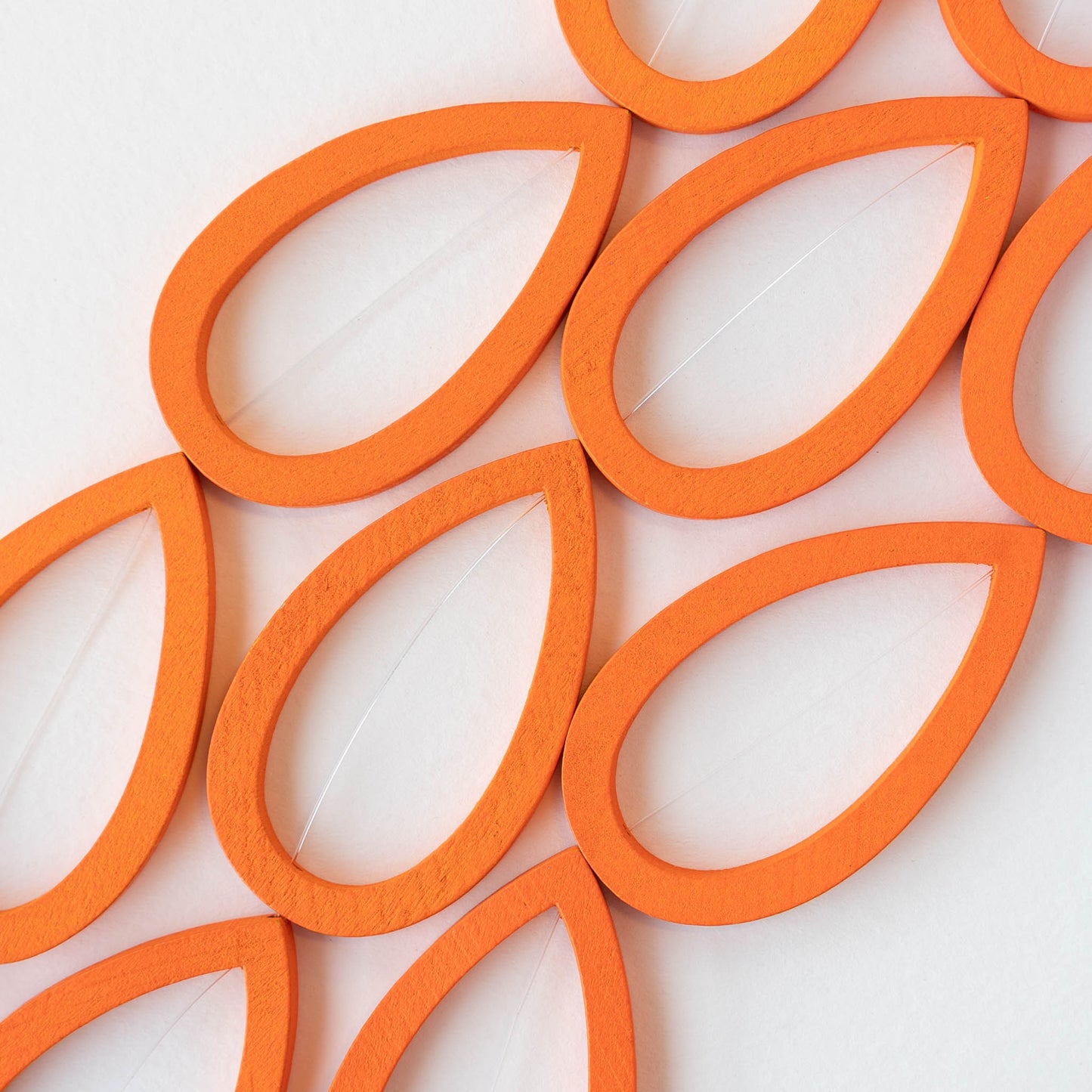 29x49mm Wooden Teardrop Beads - Orange - 4 teardrops