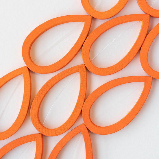 29x49mm Wooden Teardrop Beads - Orange - 4 teardrops