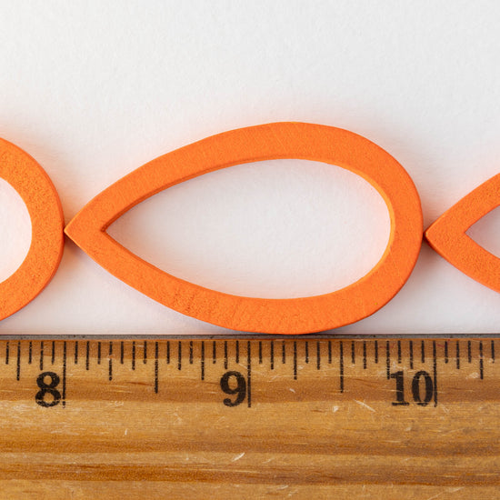 29x49mm Wooden Teardrop Beads - Orange - 4 teardrops