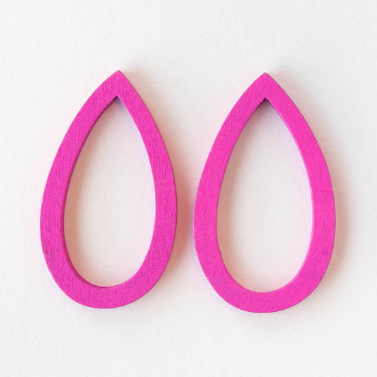 29x49mm Wooden Teardrop Beads - Pink - 4 teardrops