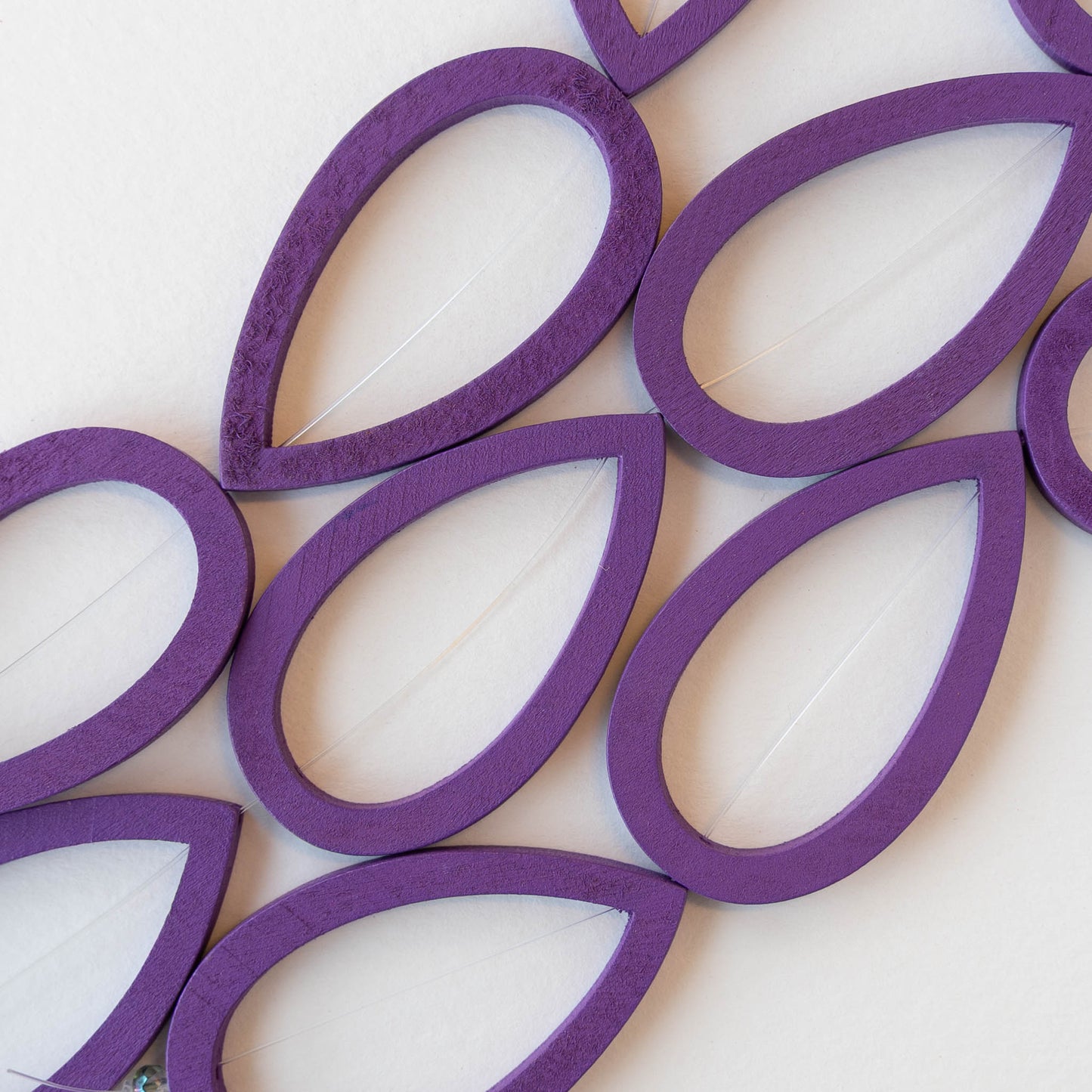 29x49mm Wooden Teardrop Beads - Purple - 4 teardrops