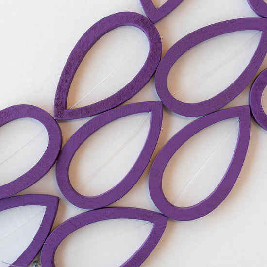 29x49mm Wooden Teardrop Beads - Purple - 4 teardrops