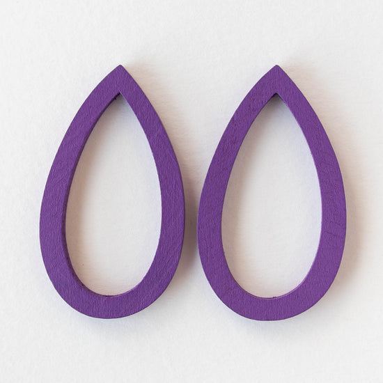 29x49mm Wooden Teardrop Beads - Purple - 4 teardrops