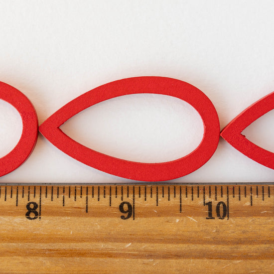 29x49mm Wooden Teardrop Beads - Red - 4 teardrops