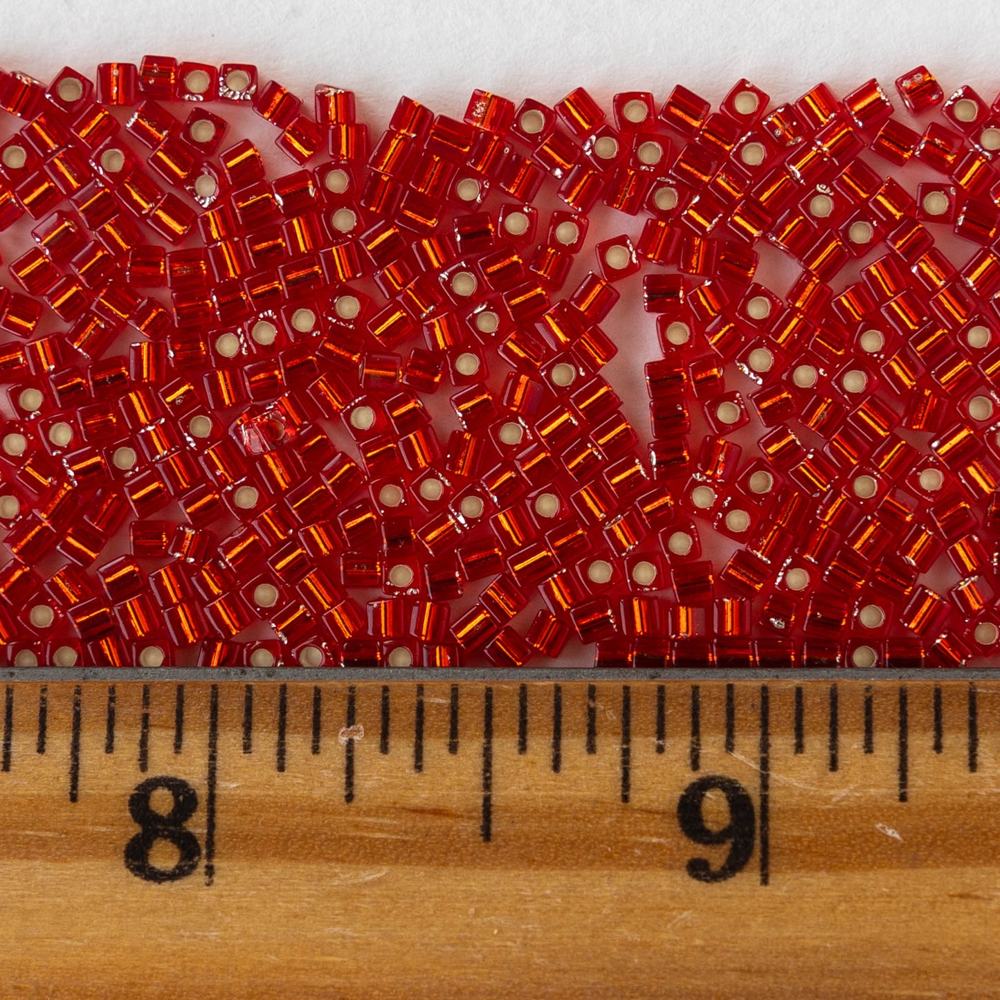 1.8mm Miyuki Cube Beads  - Silver Lined Flame Red - 10 grams