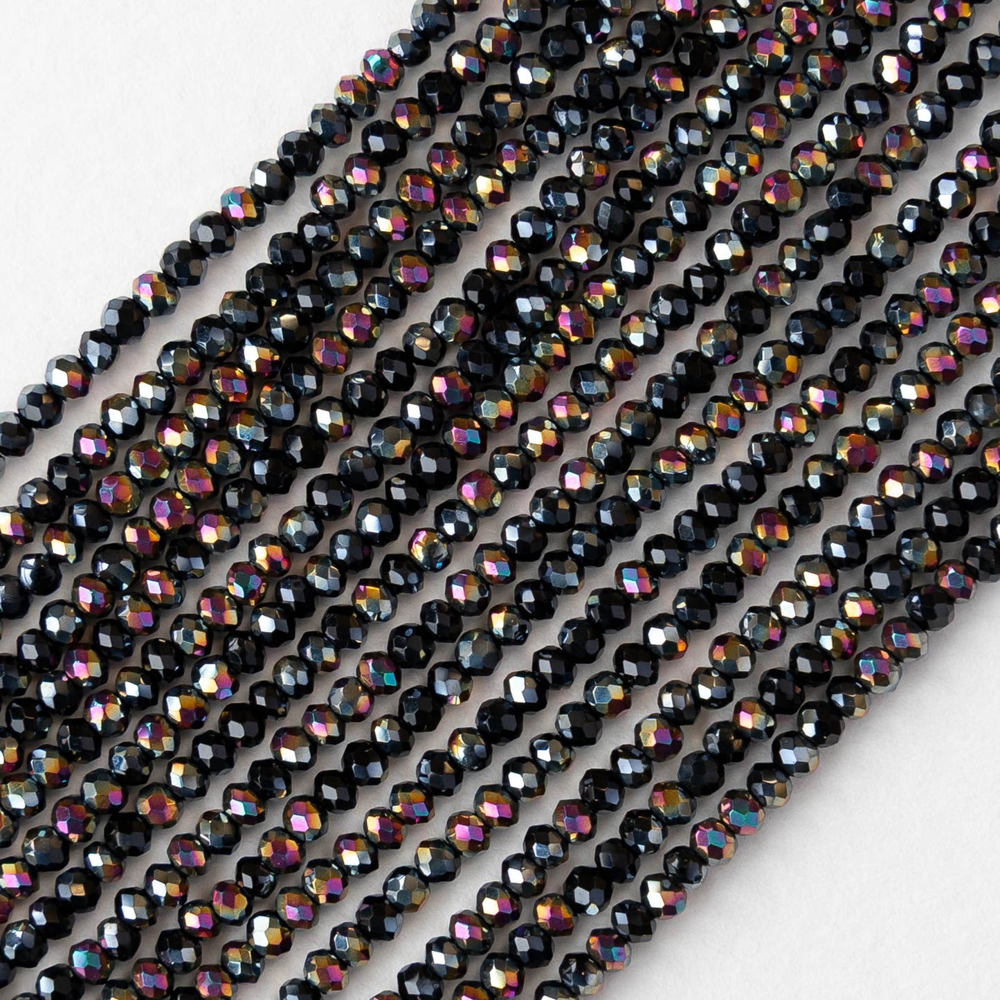 2mm Firepolished Rondelle Beads - Black Sliperit - 15 inch strand ~200 beads