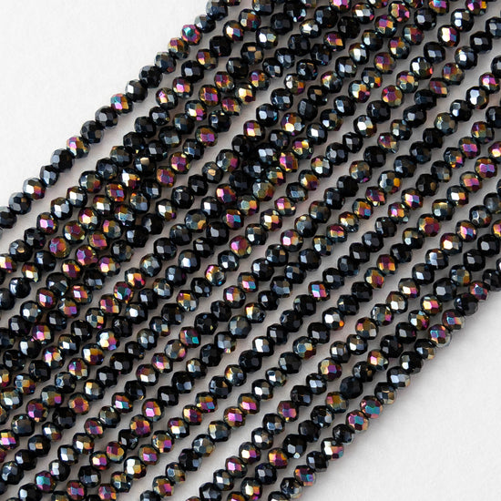 2mm Firepolished Rondelle Beads - Black Sliperit - 15 inch strand ~200 beads