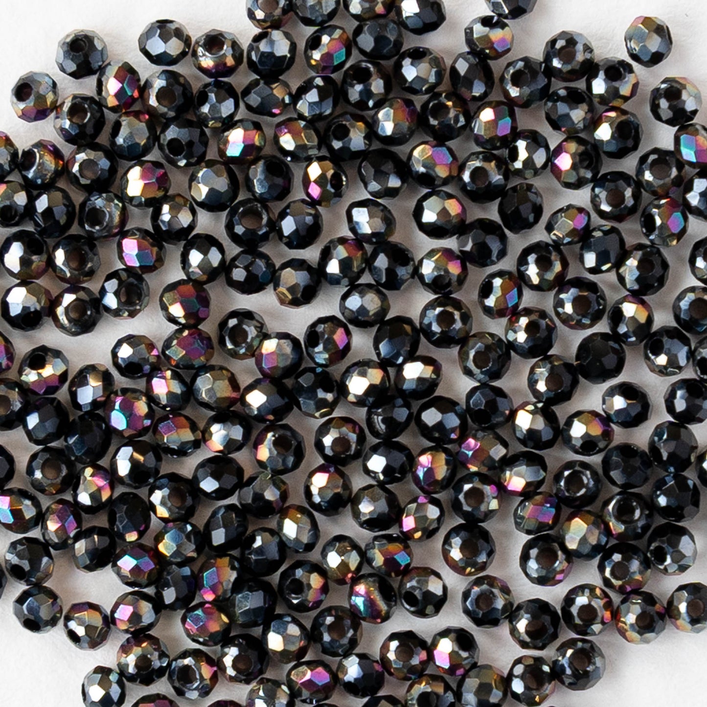 2mm Firepolished Rondelle Beads - Black Sliperit - 15 inch strand ~200 beads