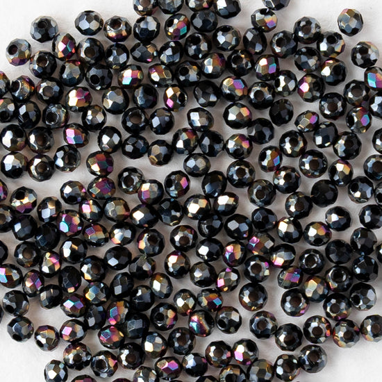 2mm Firepolished Rondelle Beads - Black Sliperit - 15 inch strand ~200 beads