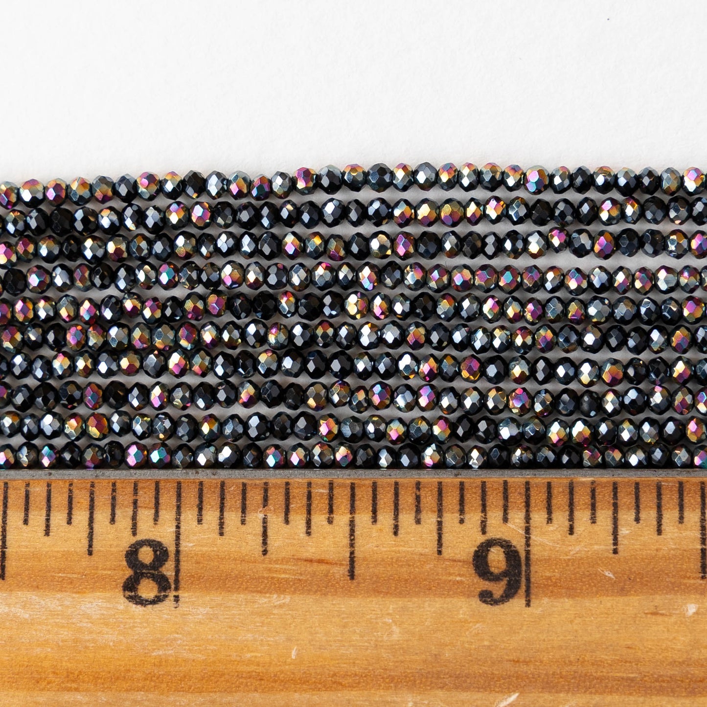 2mm Firepolished Rondelle Beads - Black Sliperit - 15 inch strand ~200 beads