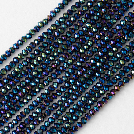 2mm Firepolished Rondelle Beads - Blue Iris - 15 inch strand ~200 beads