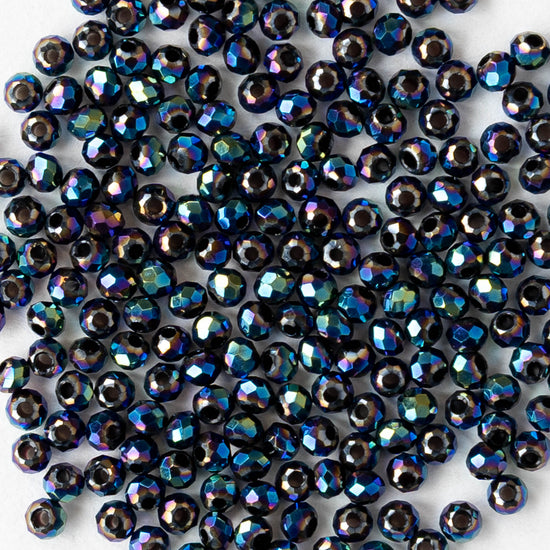 2mm Firepolished Rondelle Beads - Blue Iris - 15 inch strand ~200 beads