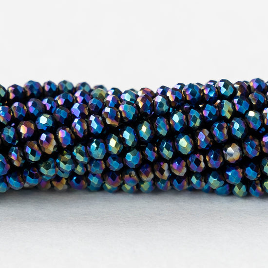 2mm Firepolished Rondelle Beads - Blue Iris - 15 inch strand ~200 beads