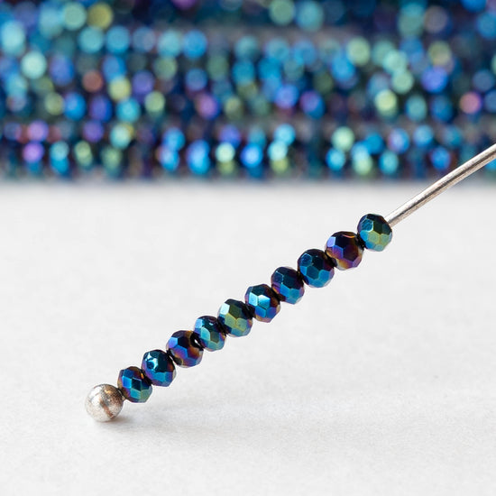 2mm Firepolished Rondelle Beads - Blue Iris - 15 inch strand ~200 beads