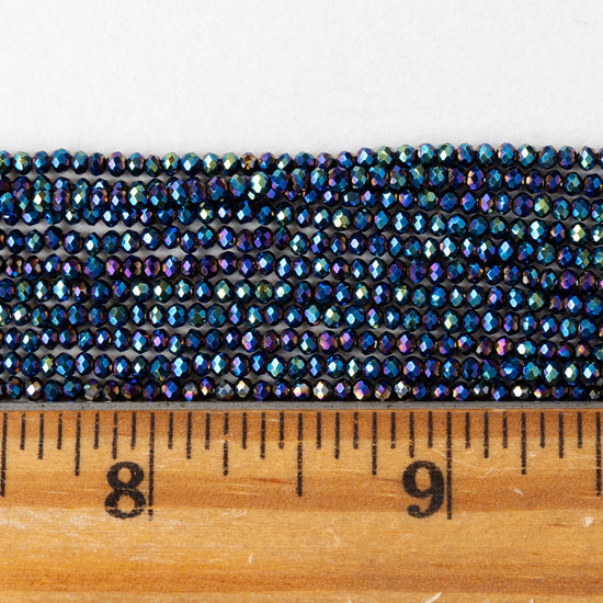 2mm Firepolished Rondelle Beads - Blue Iris - 15 inch strand ~200 beads