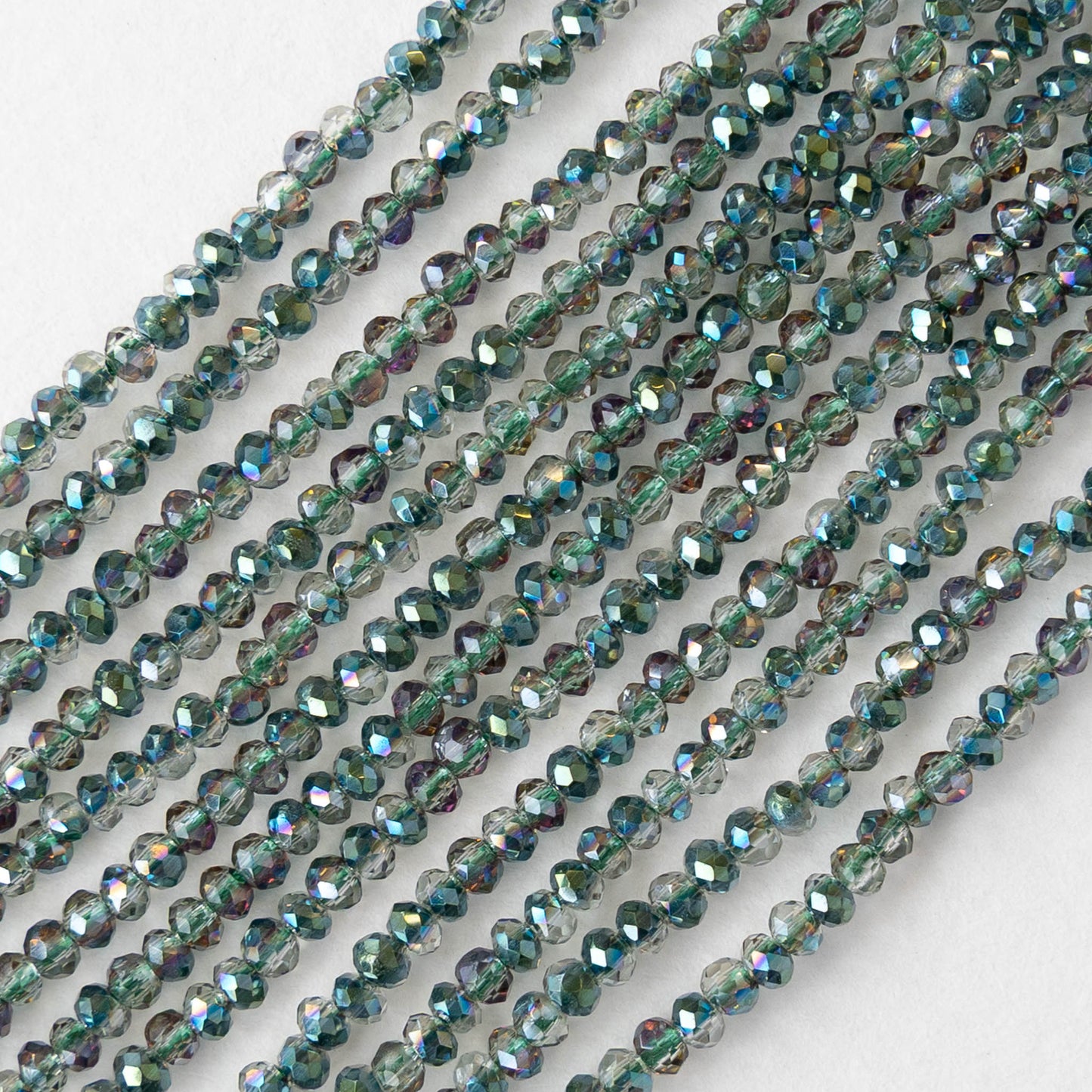 2mm Firepolished Rondelle Beads - Crystal Green AB - 15 inch strand ~200 beads