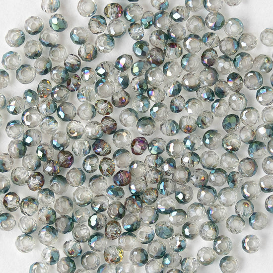 2mm Firepolished Rondelle Beads - Crystal Green AB - 15 inch strand ~200 beads