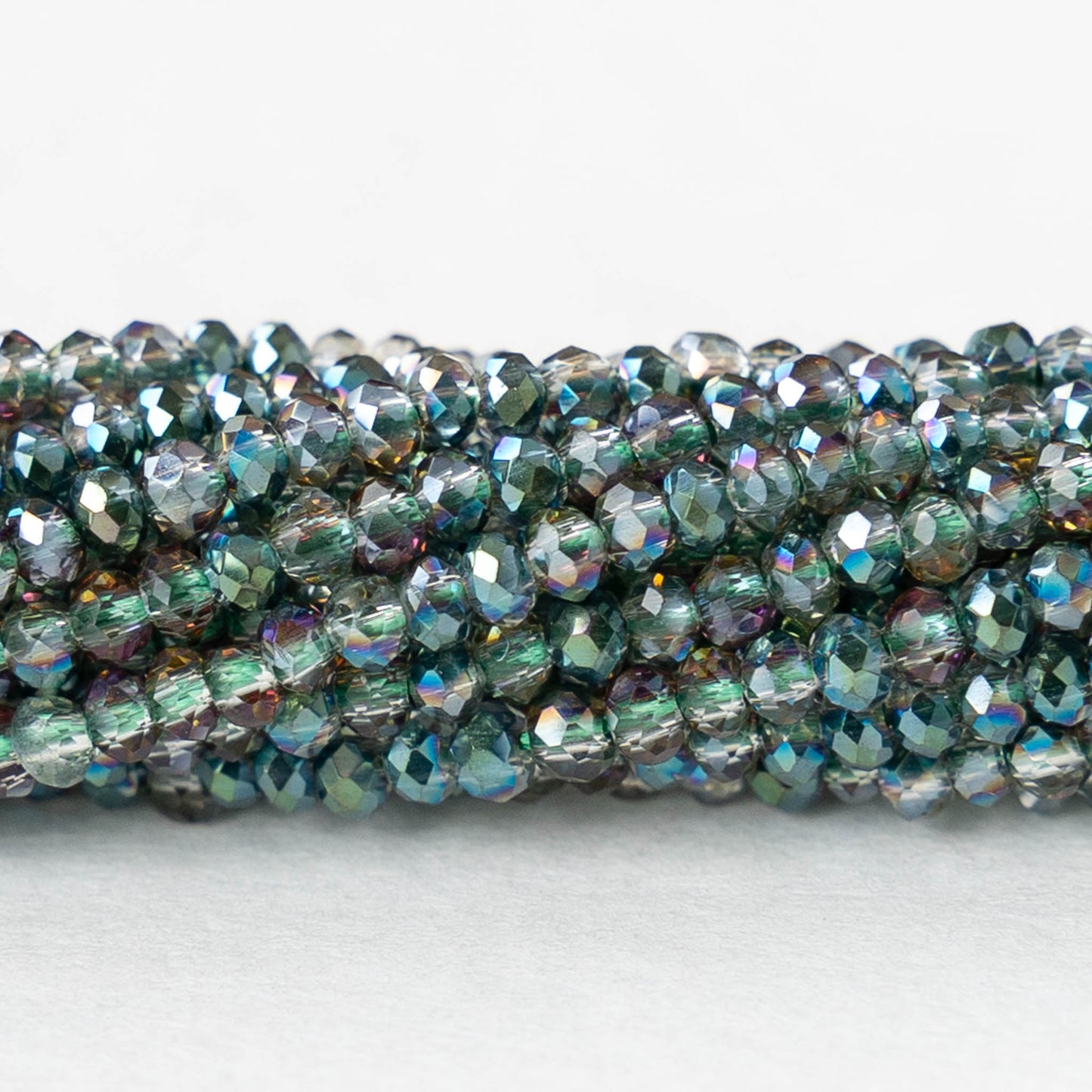 2mm Firepolished Rondelle Beads - Crystal Green AB - 15 inch strand ~200 beads
