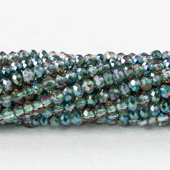 2mm Firepolished Rondelle Beads - Crystal Green AB - 15 inch strand ~200 beads