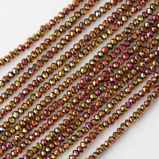2mm Firepolished Rondelle Beads - Gold Pink Iris - 15 inch strand ~200 beads