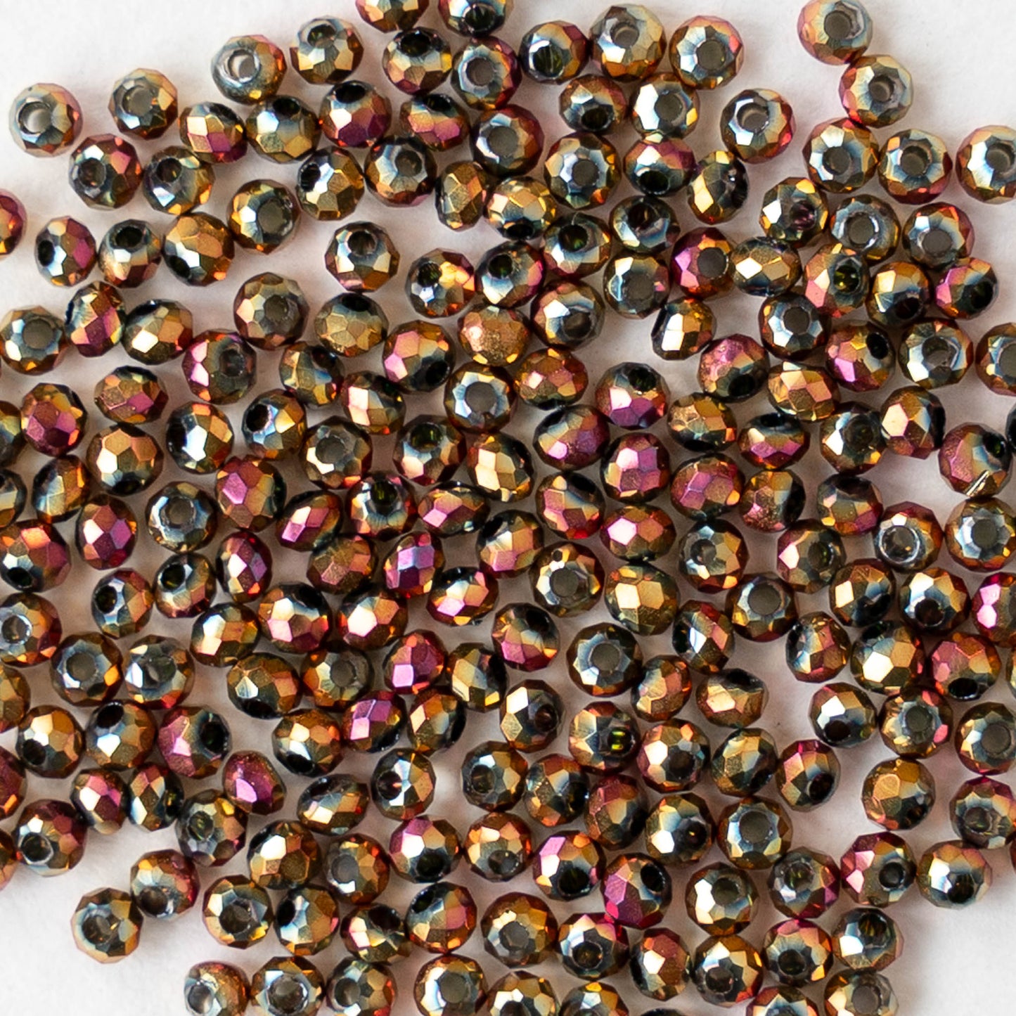 2mm Firepolished Rondelle Beads - Gold Pink Iris - 15 inch strand ~200 beads