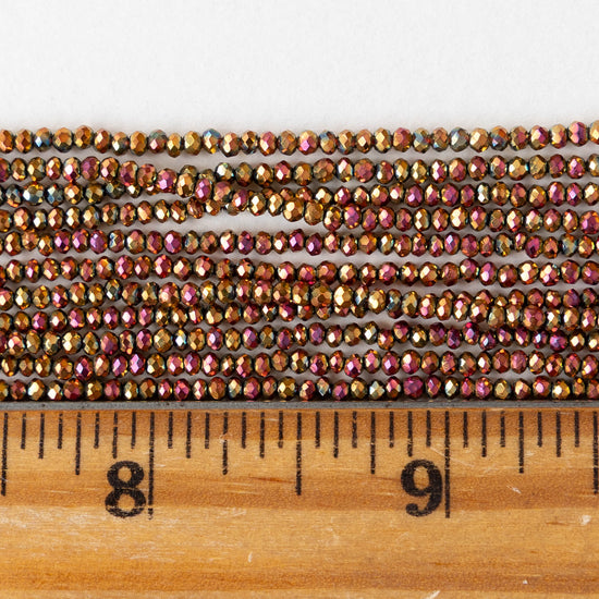 2mm Firepolished Rondelle Beads - Gold Pink Iris - 15 inch strand ~200 beads