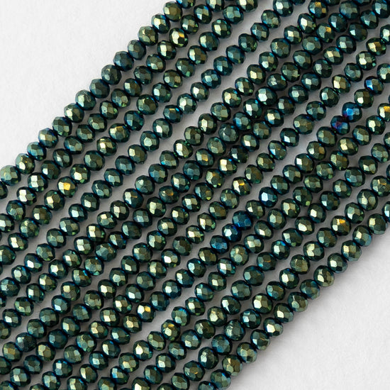 2mm Firepolished Rondelle Beads - Green Iris - 15 inch strand ~200 beads