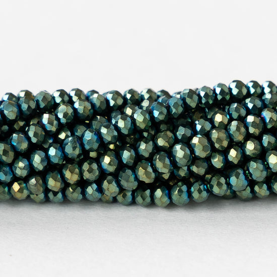 2mm Firepolished Rondelle Beads - Green Iris - 15 inch strand ~200 beads