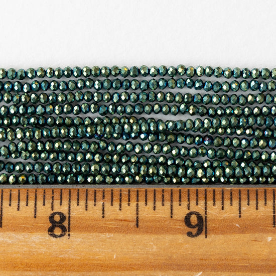 2mm Firepolished Rondelle Beads - Green Iris - 15 inch strand ~200 beads