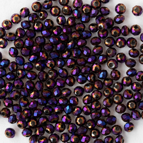 2mm Firepolished Rondelle Beads - Purple Iris - 15 inch strand ~200 beads