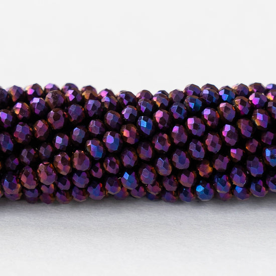2mm Firepolished Rondelle Beads - Purple Iris - 15 inch strand ~200 beads