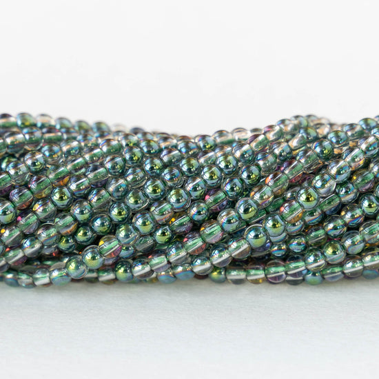 2mm Round Glass Beads - Crystal Green AB - 15 inch strand ~200 beads