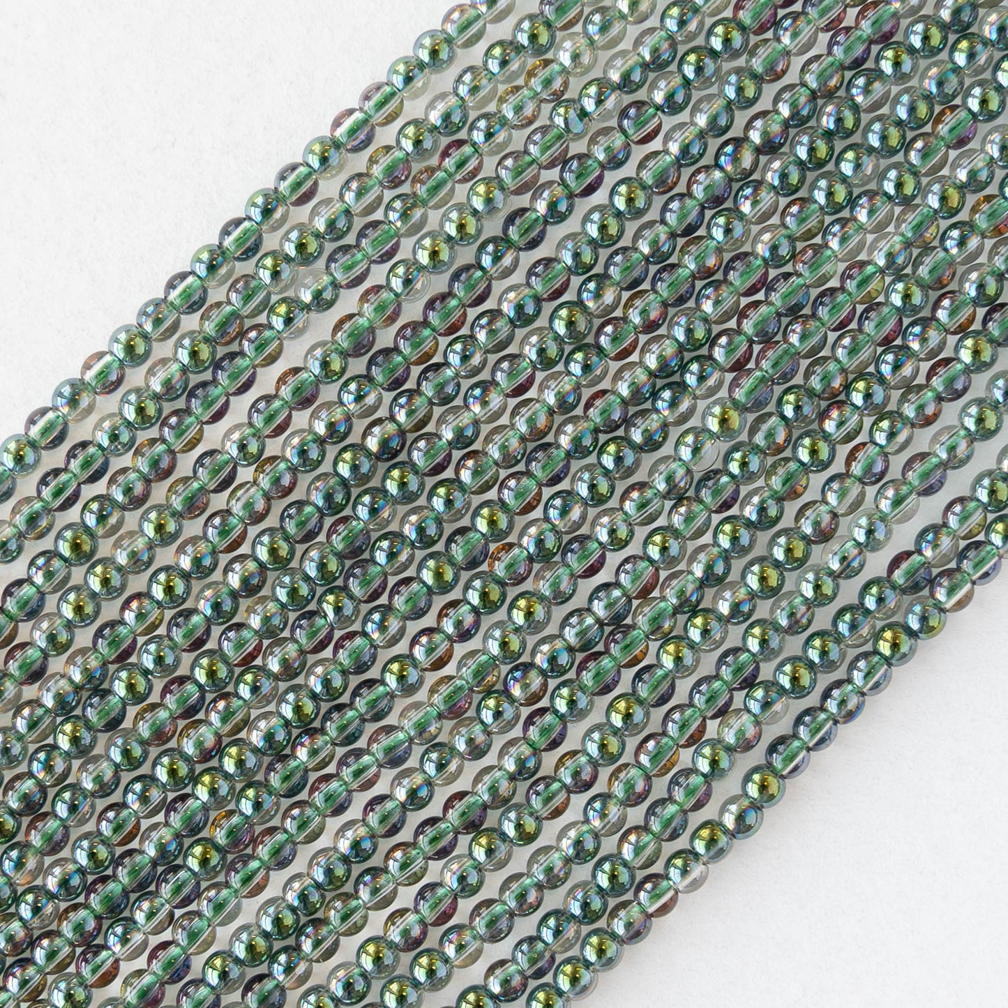 2mm Round Glass Beads - Crystal Green AB - 15 inch strand ~200 beads