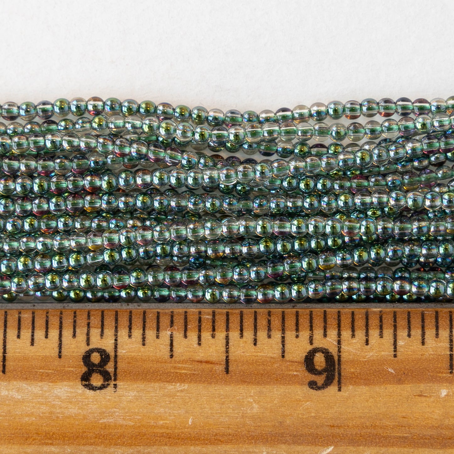 2mm Round Glass Beads - Crystal Green AB - 15 inch strand ~200 beads