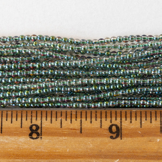 2mm Round Glass Beads - Crystal Green AB - 15 inch strand ~200 beads