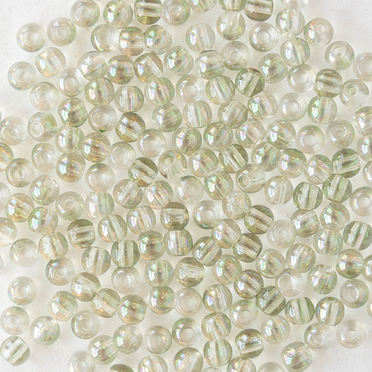 2mm Round Glass Beads - Crystal Green Luster - 15 inch strand ~200 beads