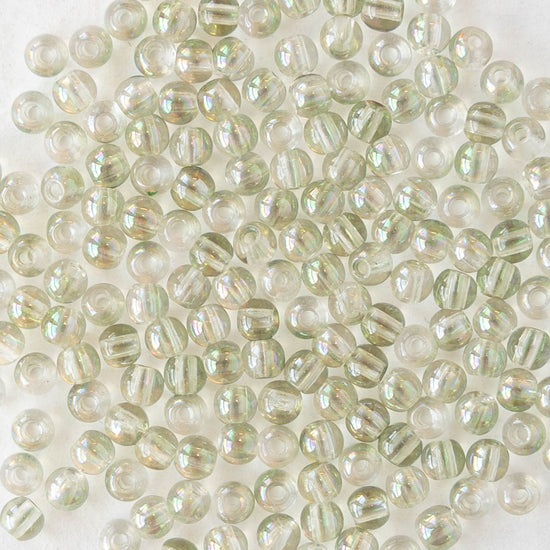 2mm Round Glass Beads - Crystal Green Luster - 15 inch strand ~200 beads