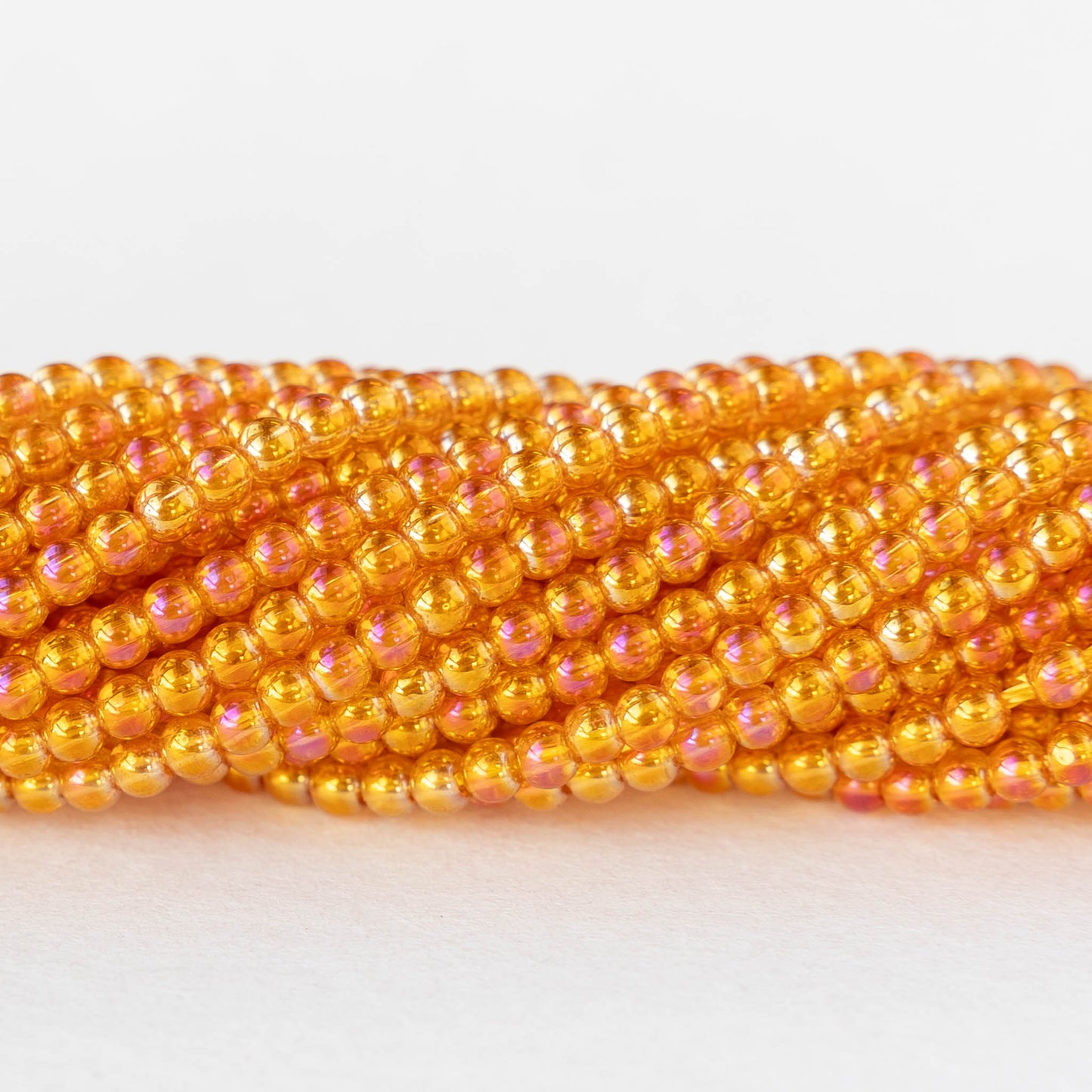 2mm Round Glass Beads - Orange AB - 15 inch strand ~200 beads