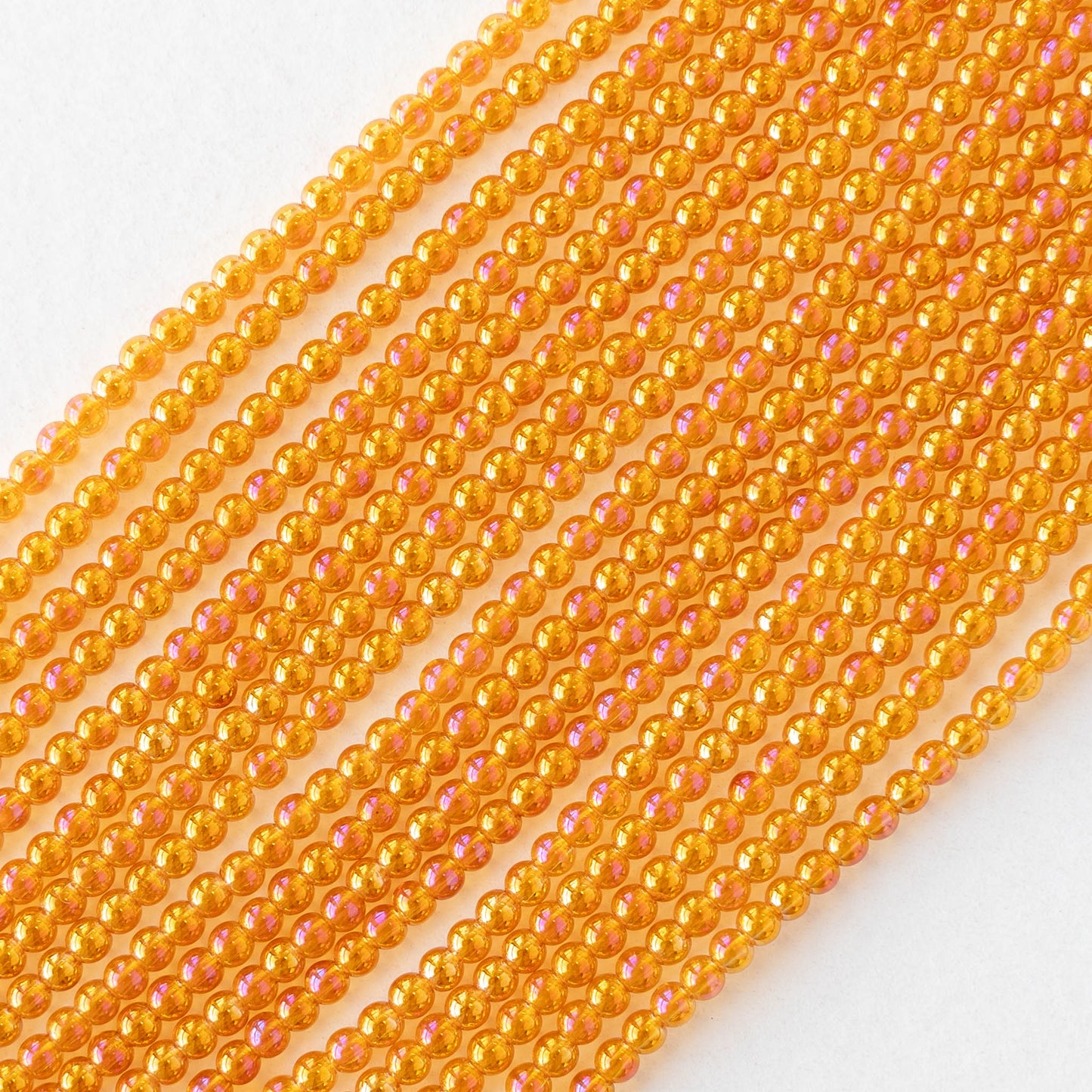 2mm Round Glass Beads - Orange AB - 15 inch strand ~200 beads