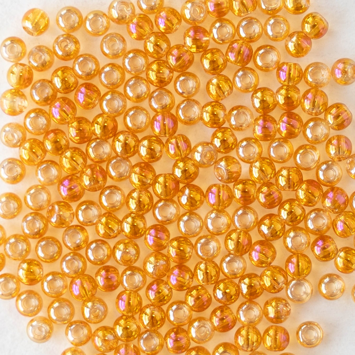 2mm Round Glass Beads - Orange AB - 15 inch strand ~200 beads