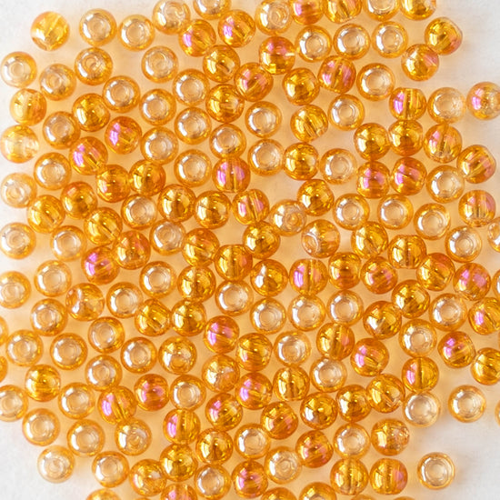 2mm Round Glass Beads - Orange AB - 15 inch strand ~200 beads