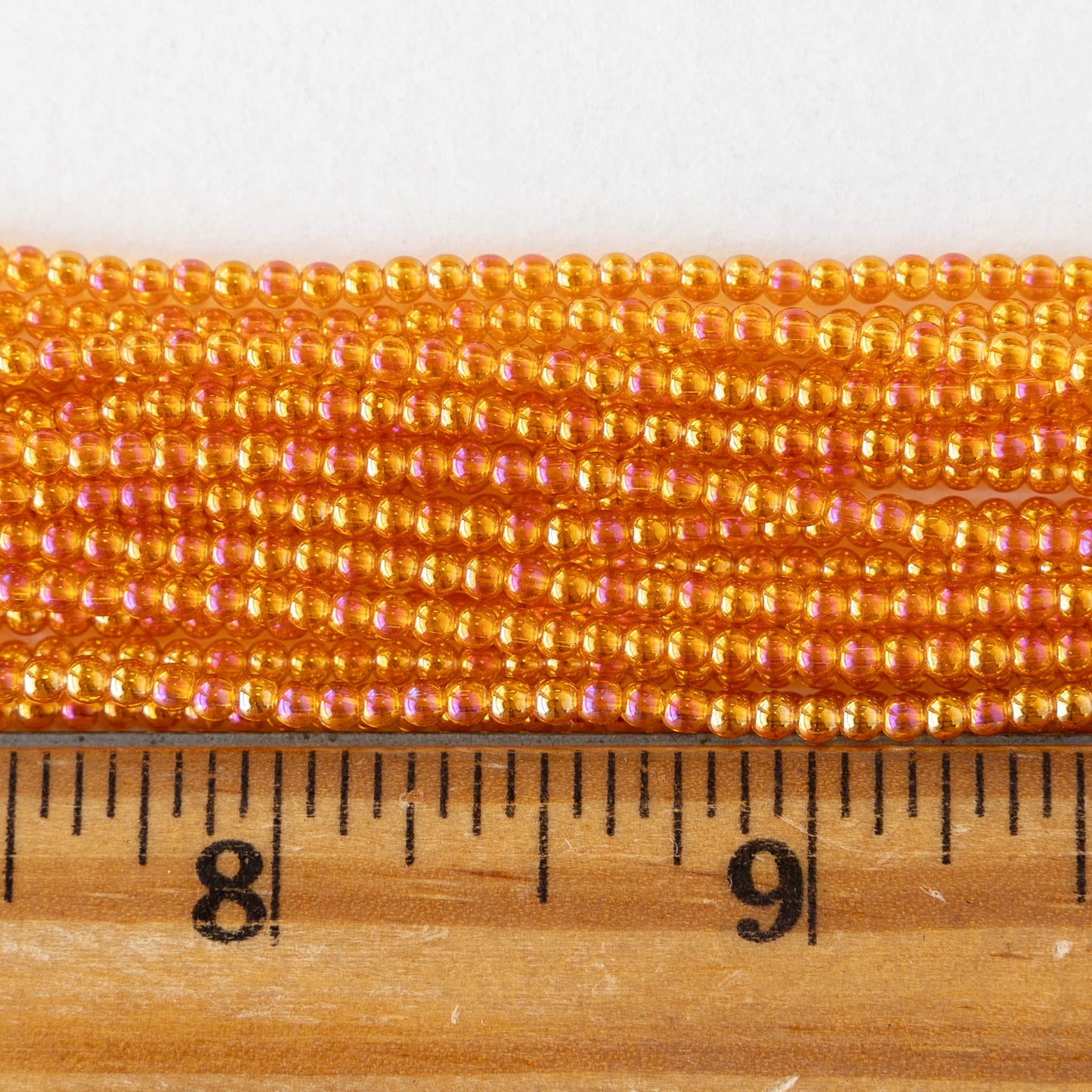 2mm Round Glass Beads - Orange AB - 15 inch strand ~200 beads